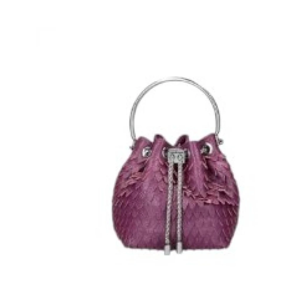 Rebelle Leren Handtas Trekkoordsluiting Gehamerd Stijl Purple Dames