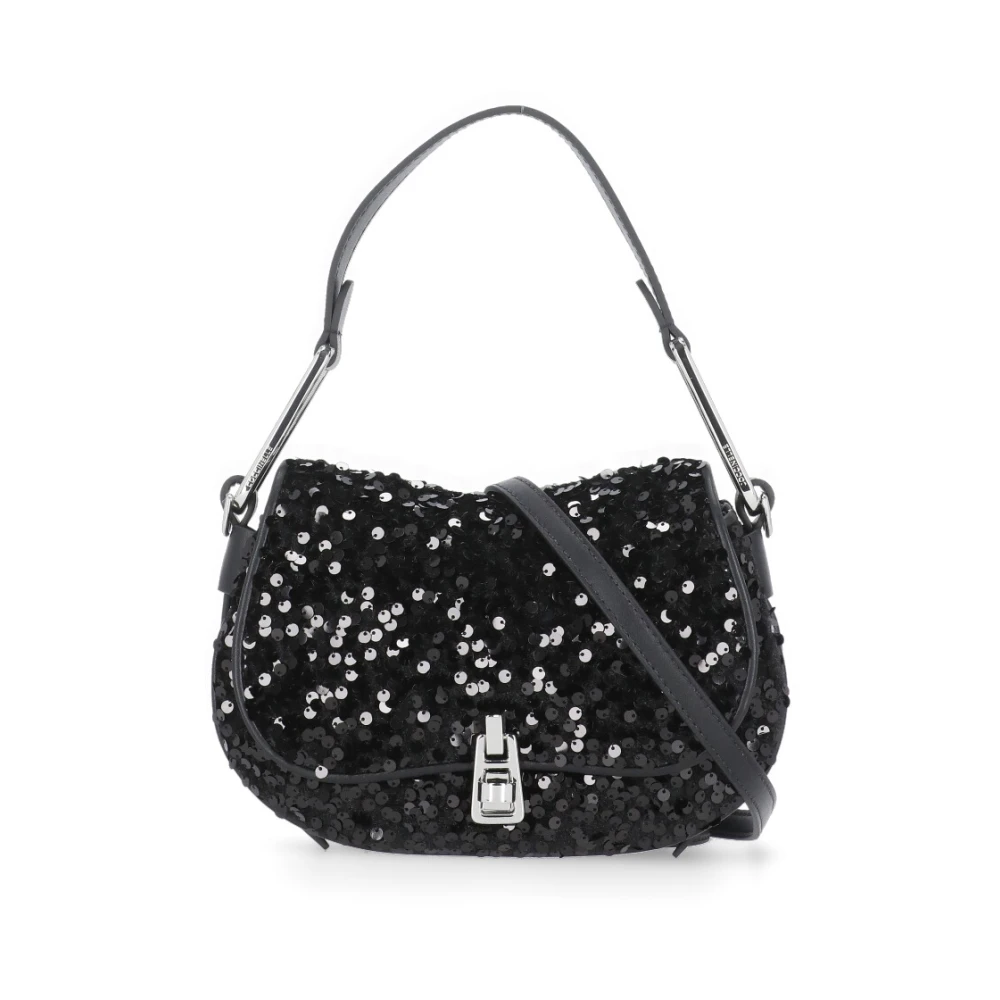 Coccinelle Zwarte leren schoudertas met pailletten Black Dames