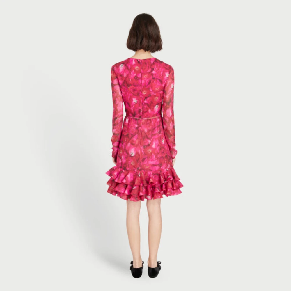Giambattista Valli Zijden Fuchsia Print Jurk Pink Dames