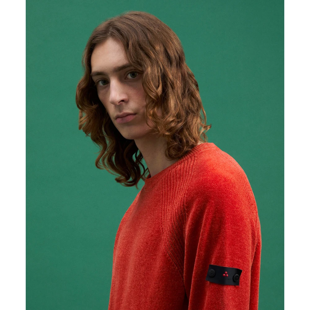 Peuterey Zachte Gebreide Crewneck Sweater met Trilogy Logo Orange Heren