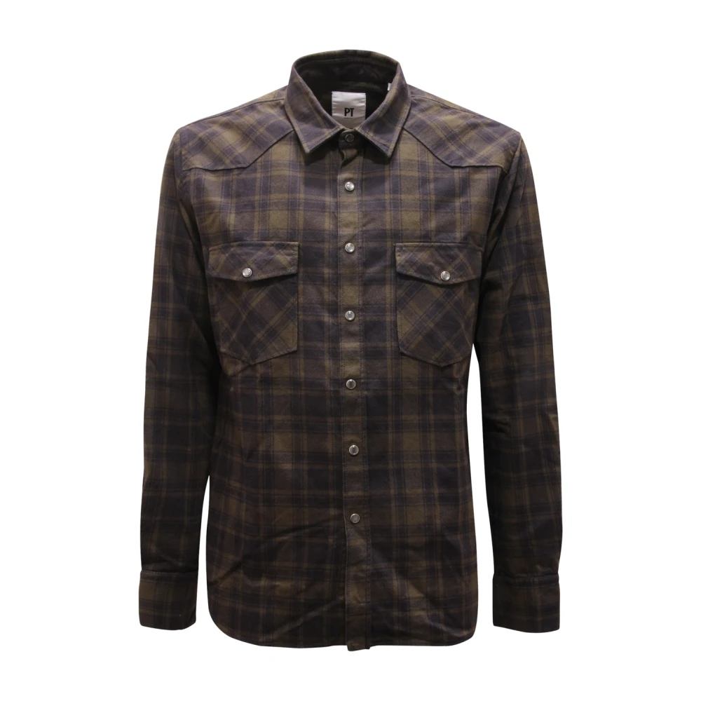 Pt01 Green Casual Shirts, Male, L, Italian Military Style Shirt