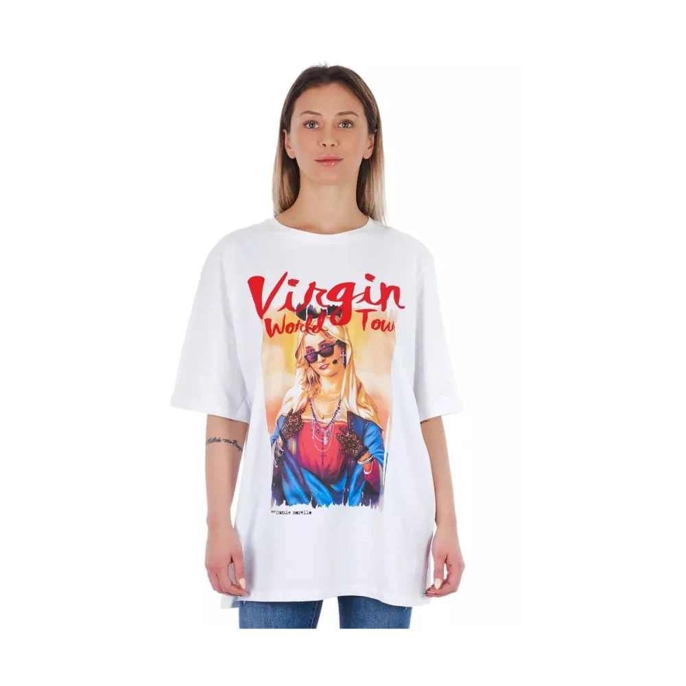 Frankie Morello Oversize T-shirt met print voor en achter White Dames