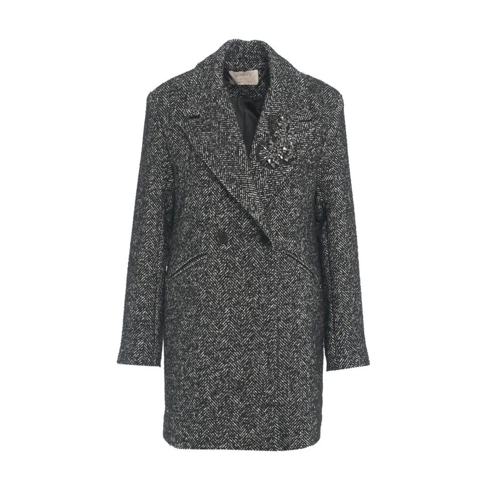 Kaos Zwarte Midi Jas met Strass Details Gray Dames