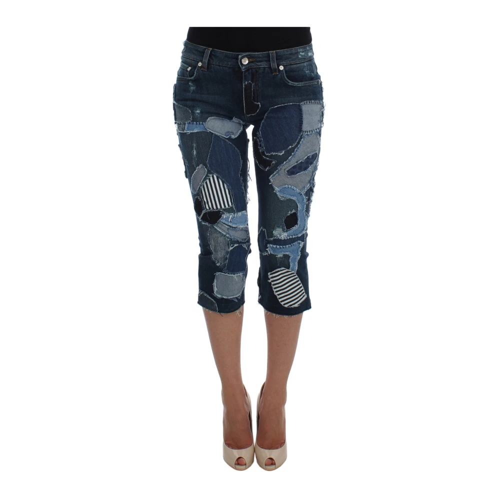 Dolce & Gabbana Blauwe Patchwork Jeans Shorts Black Dames