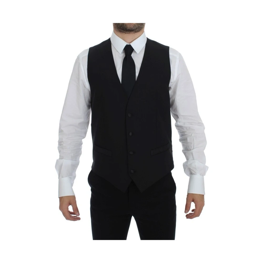 Dolce & Gabbana Men's Black Suit Vests,, Elegant Wool Silk Dress Vest Extra Large
