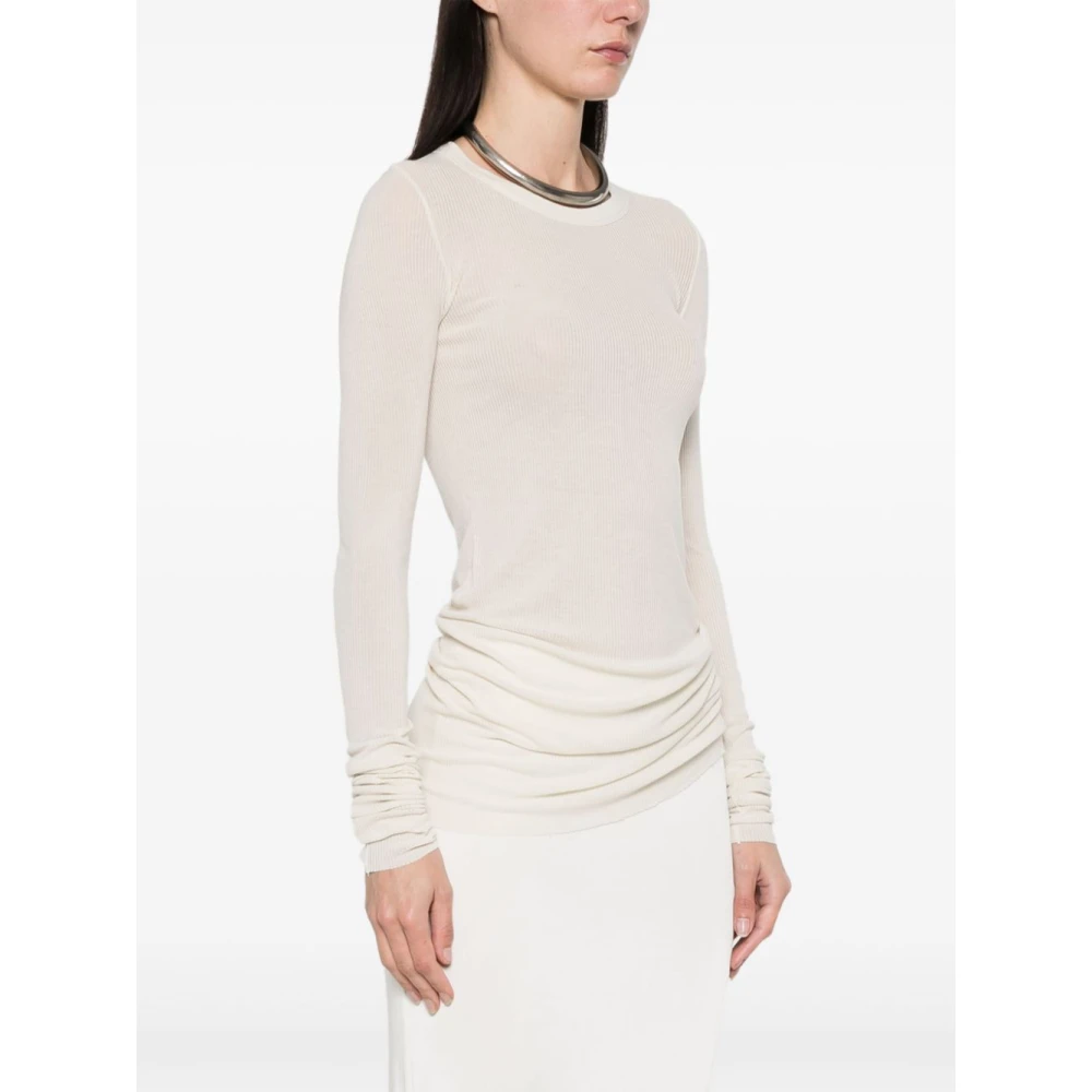 Rick Owens Geribbelde ivoorkleurige T-shirt met lange mouwen Beige Dames