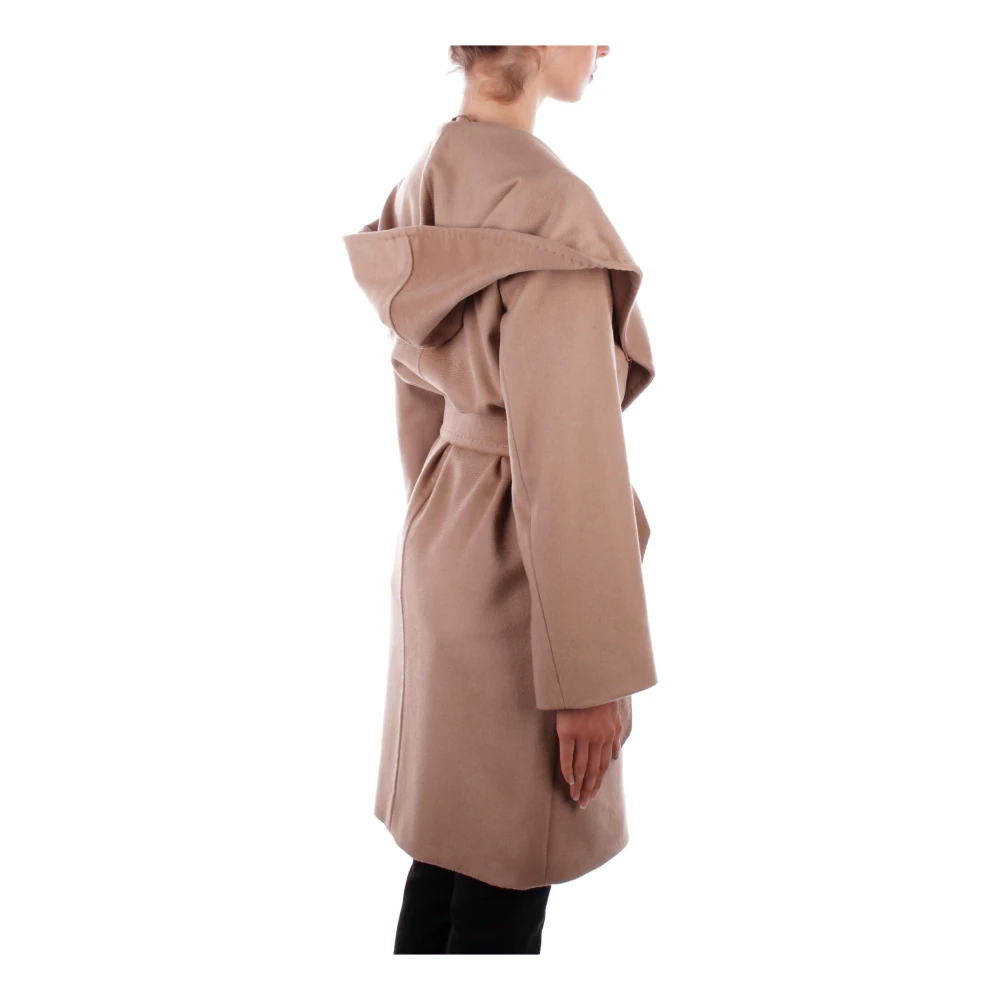Max Mara Kameel Hooded Jas met Riem Brown Dames