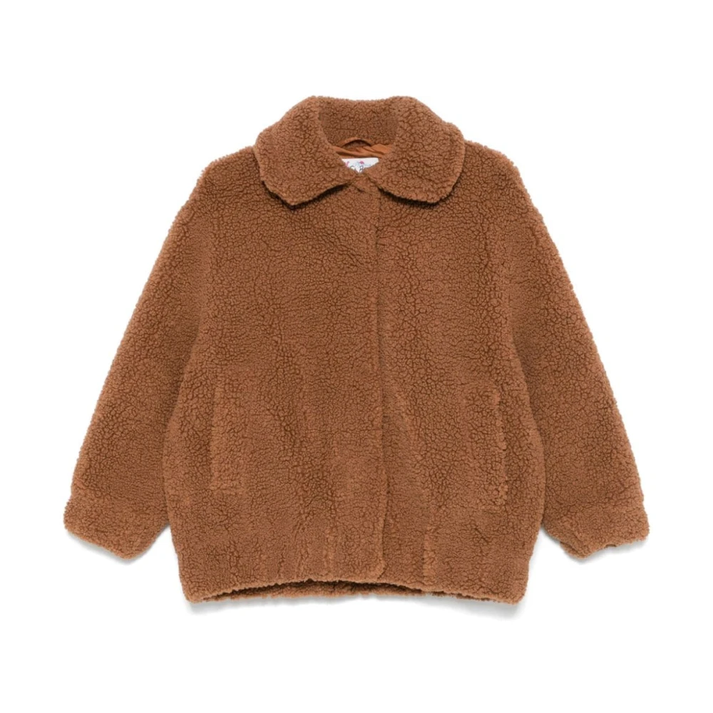 MC2 Saint Barth Bruine Shearling Jas met Logo Borduursel Brown Dames