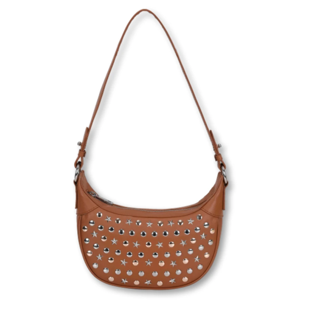 Núnoo Leren Crossbody Tas Pluto Studs Brown Dames