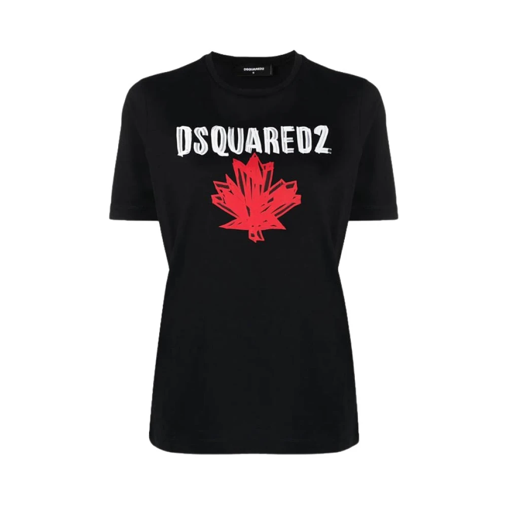Dsquared2 Luxe Logo T-Shirt met Levendige Rode Klaver Black Dames