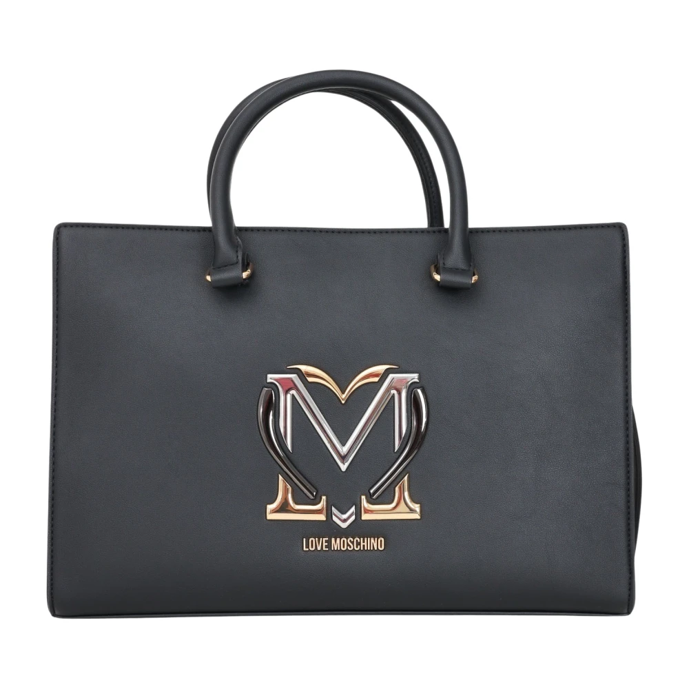 Love Moschino Zwarte Shopper Tas met Metalen Logo Black Dames