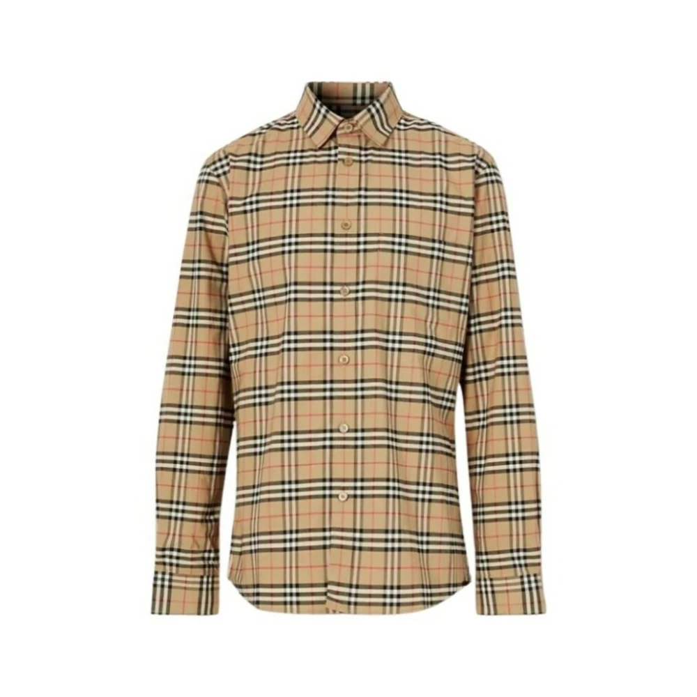 Burberry Klein Schaal Check Stretch Overhemd Beige Heren