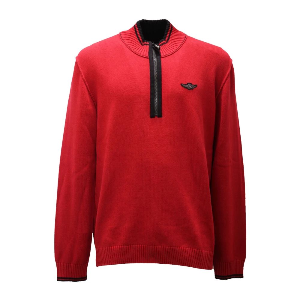 Aeronautica Militare Men's Red Turtlenecks, S, Cotton Jumper Half Zip Style