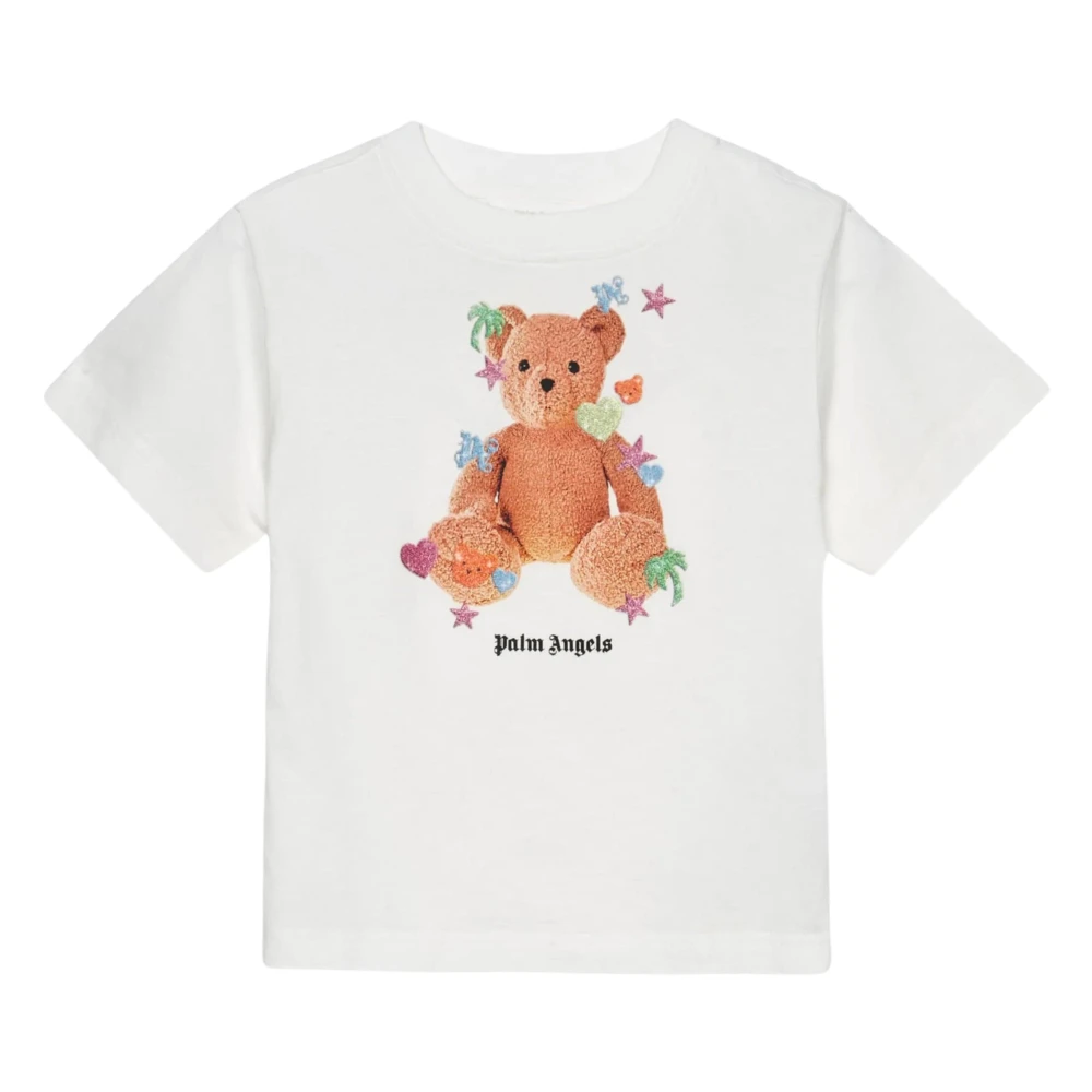Palm Angels Girls Beige Kids Short Sleeve T-Shirts, 6 Y, Stickers Bear Regular T-Shirt