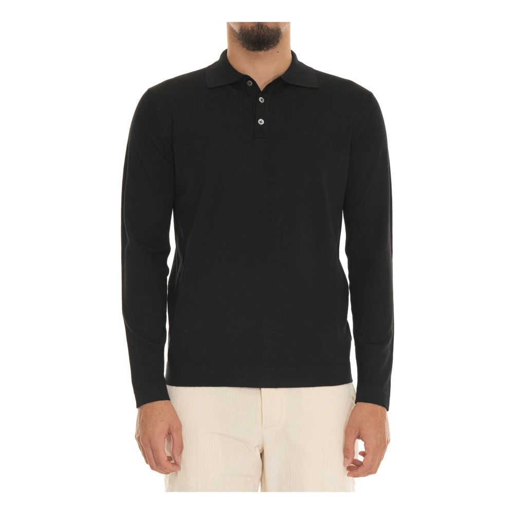 Hindustrie Merino wol lange mouw poloshirt Black Heren
