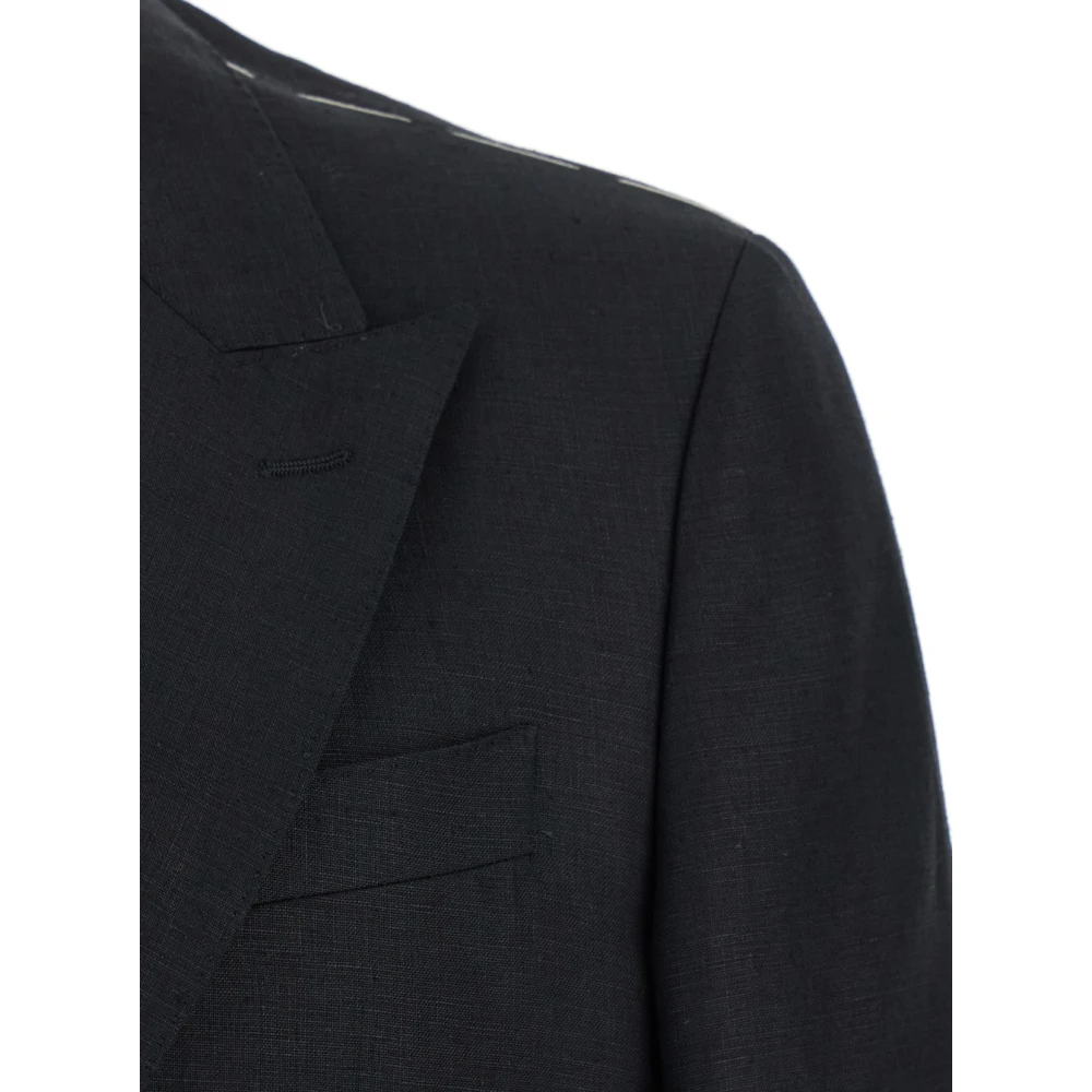 Dolce & Gabbana Zwart Linnen Double-Breasted Peak Revers Jas Black Heren