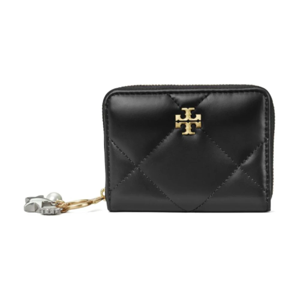 TORY BURCH Gewatteerde leren portemonnee met kristalversiering Black Dames