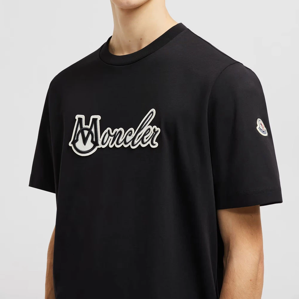 Moncler Geborduurd Varsity Logo T-shirt Black Heren