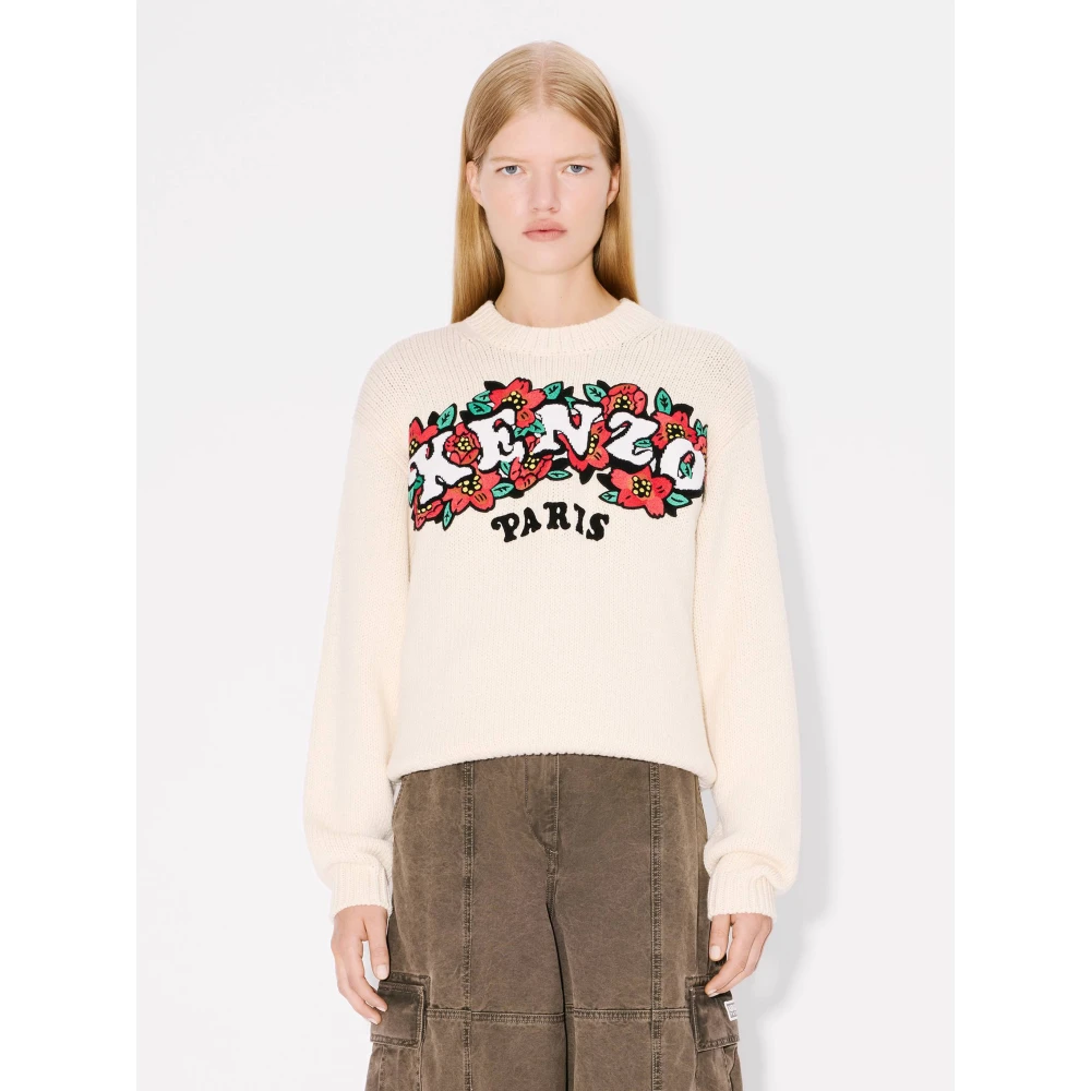 Kenzo Witte Sweater met Boke Bloemen White Dames