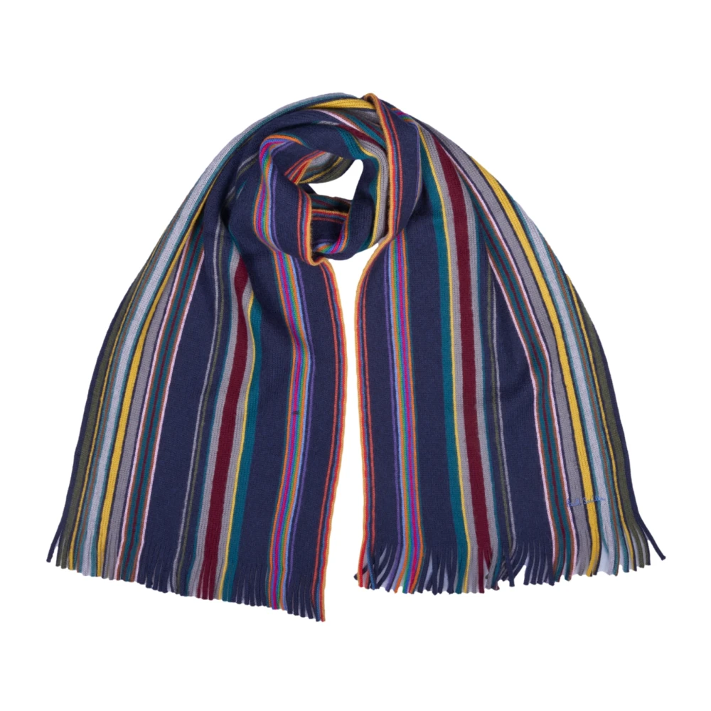 PS By Paul Smith Blauwe Gestreepte Wollen Sjaal met Franjes Multicolor Heren