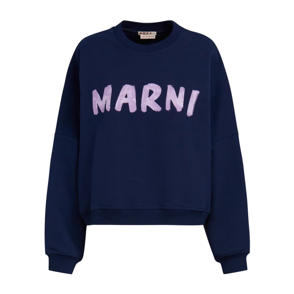 Marni Dames Organic Katoenen Sweatshirt met Maxi Logo Blue Dames