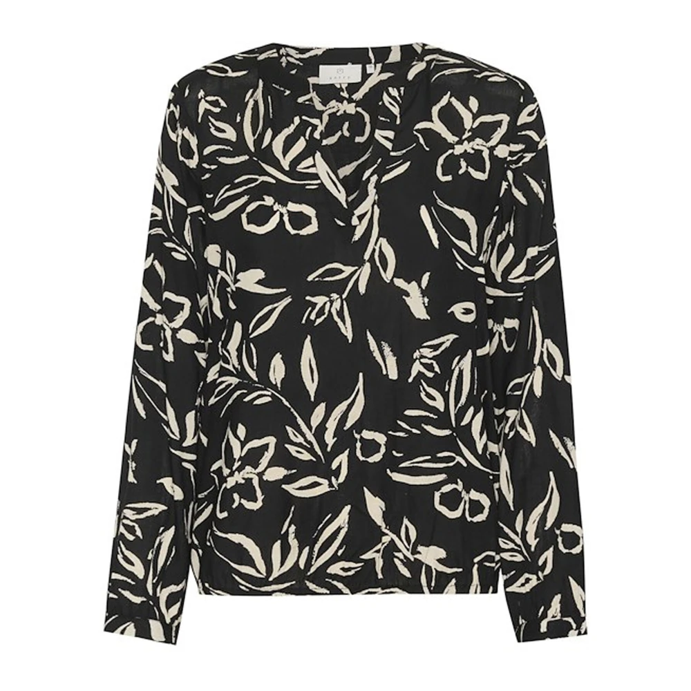 Kaffe, Blouses, female, Black, M, Abstract Painted Flower Blouse Top