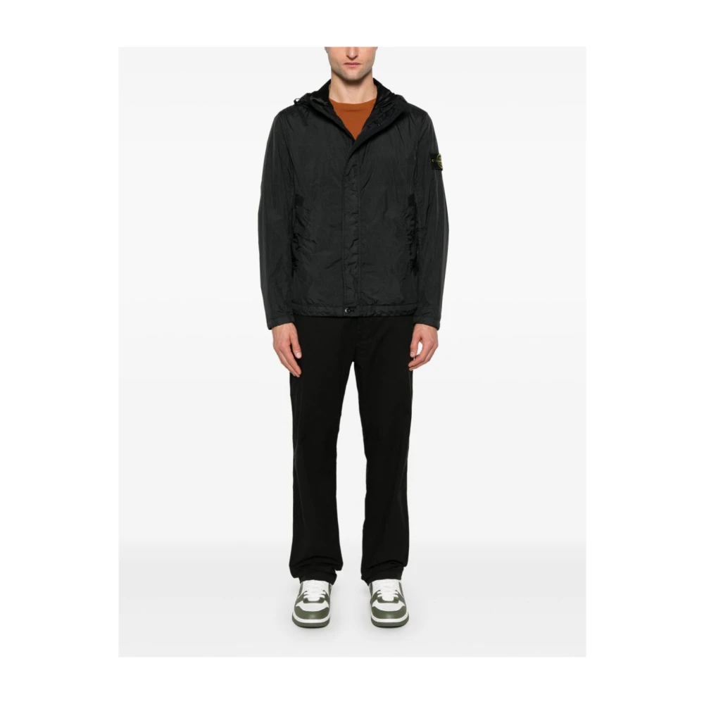 Stone Island Zwarte Windbreaker Jas met Logo Badge Black Heren