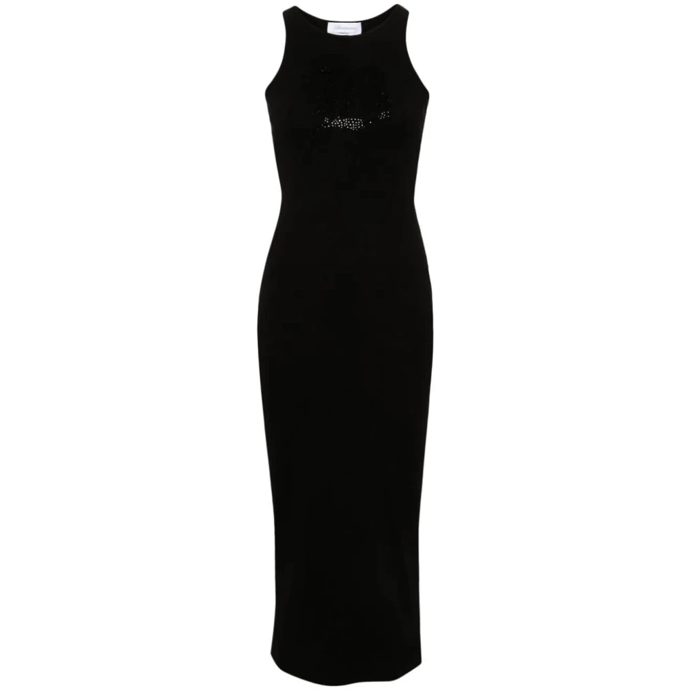 Blumarine Geribbelde Lange Jurk in Zwart Black Dames