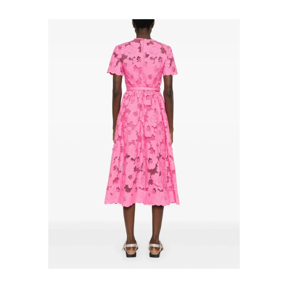 Self Portrait Roze Guipure Kant Midi Jurk Pink Dames