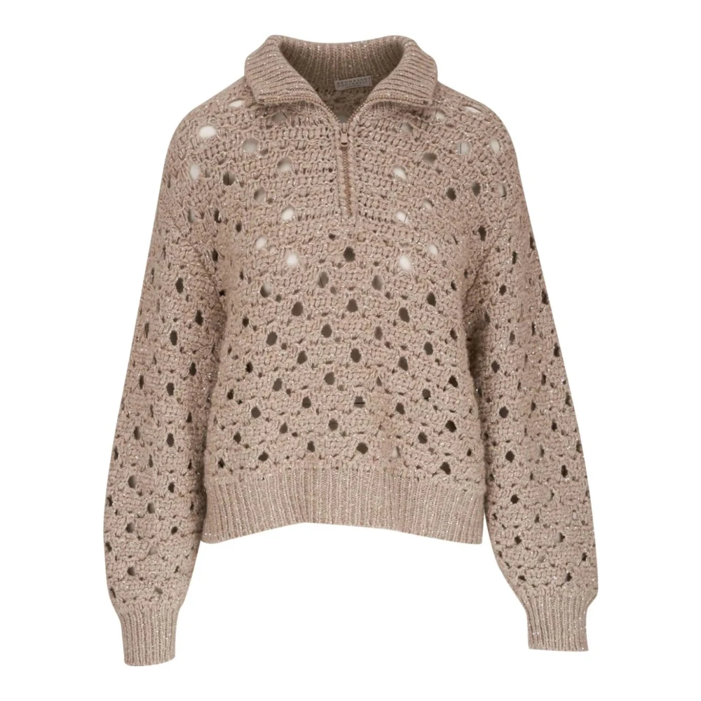 BRUNELLO CUCINELLI Paillet Beige Cashmere Sweater Beige Dames