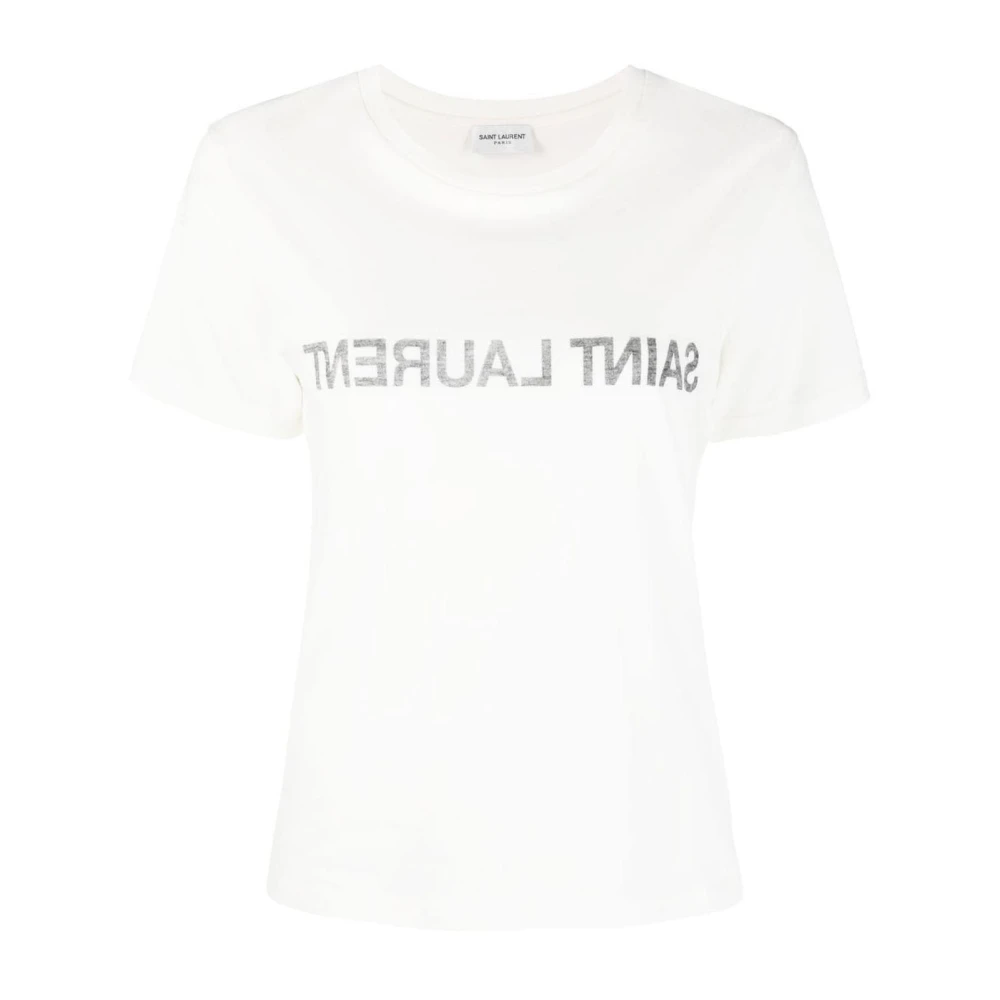 Saint Laurent White T-Shirts, Female, Xs, Reverse Logo T-Shirt