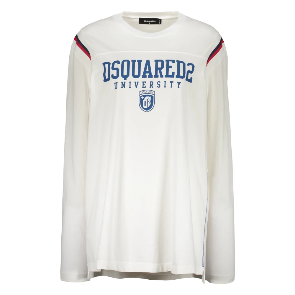 Dsquared2 Katoenen T-shirt met Geribbelde Halslijn White Dames