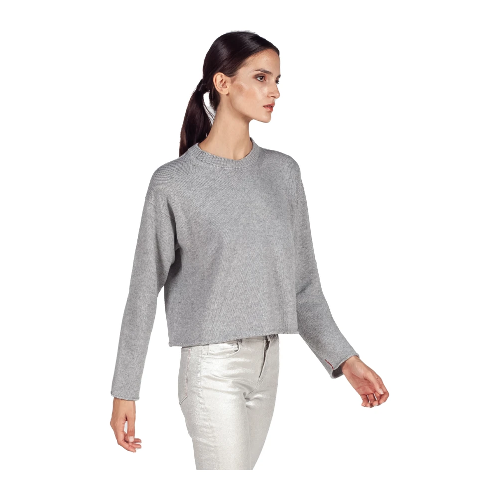Liviana Conti Grijze Cashmere Blend Roll-Edge Sweater Gray Dames