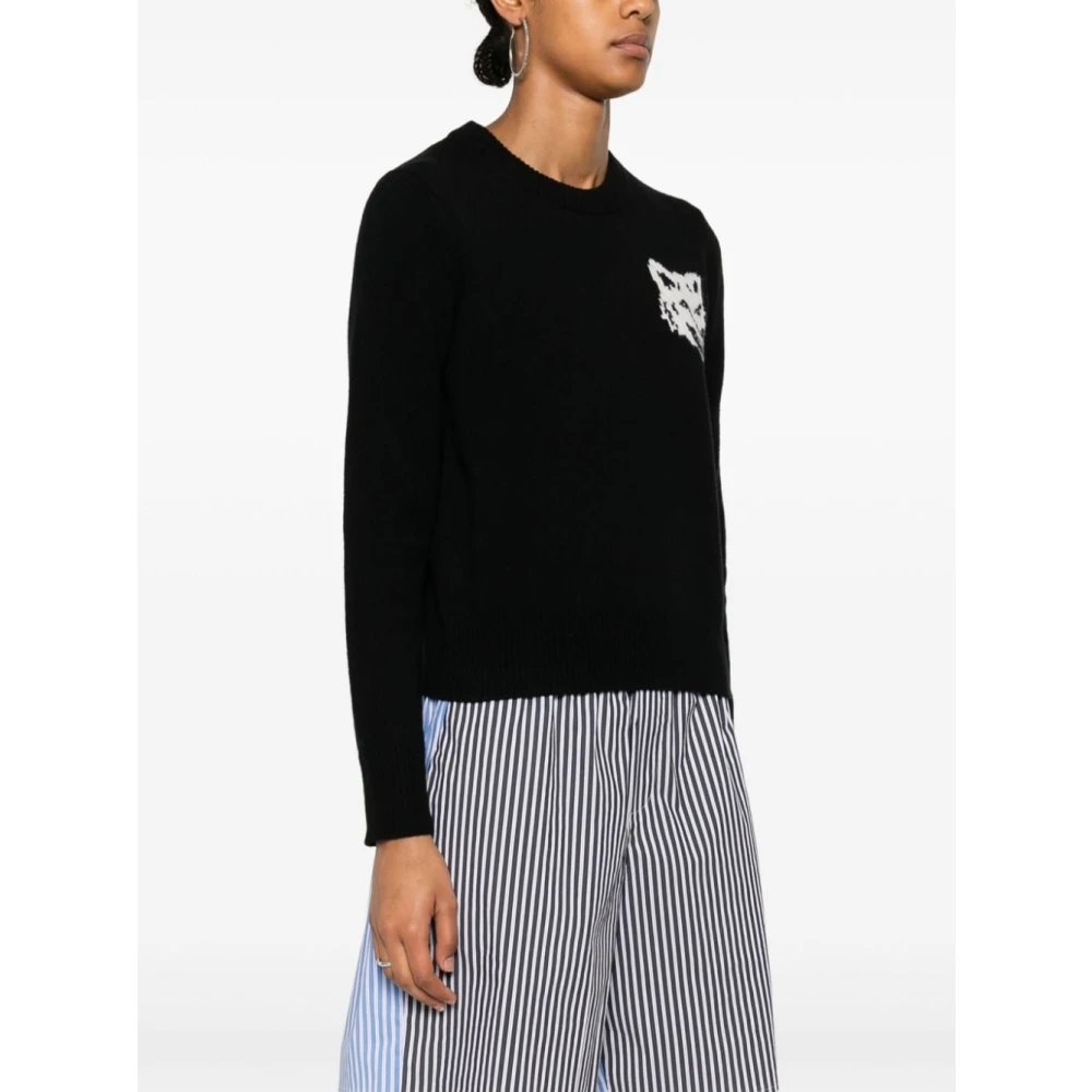 Maison Kitsuné Zwarte Fox Head Logo Trui Black Dames