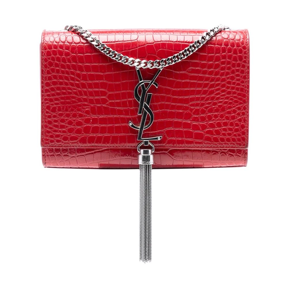 Saint Laurent Vintage Women's Red Pre-Owned Leather Chain Wallet