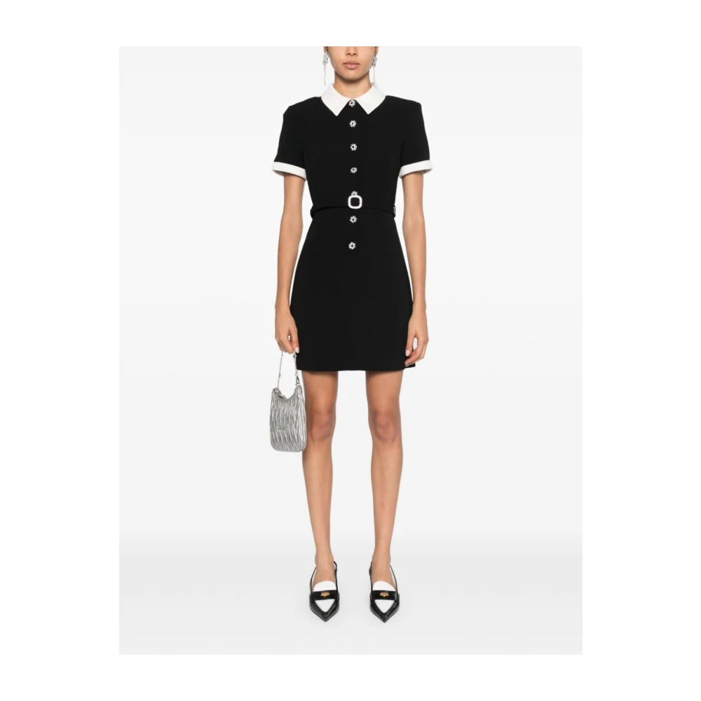 Self Portrait Zwarte Crepe Jurk Kristal Knopen Black Dames