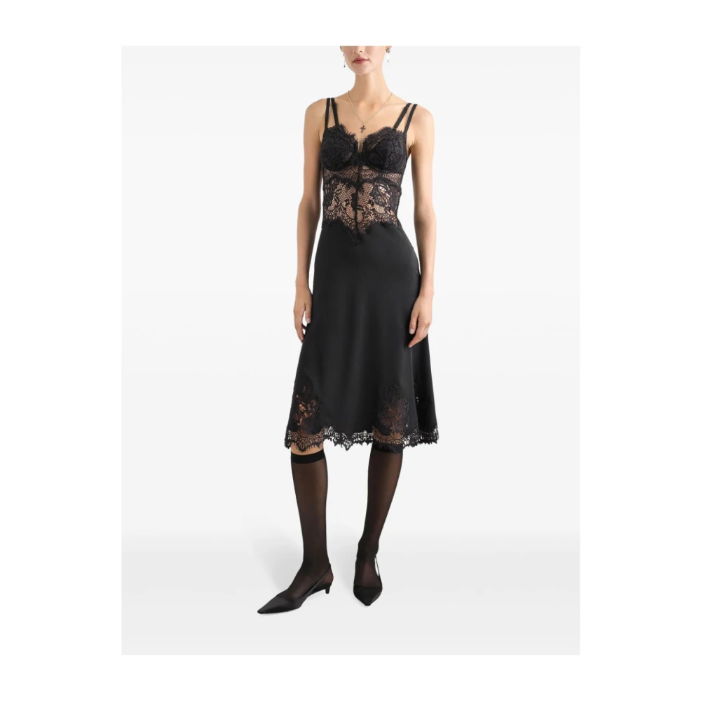 Dolce & Gabbana Zwarte Bloemenkant Sweetheart Jurk Black Dames