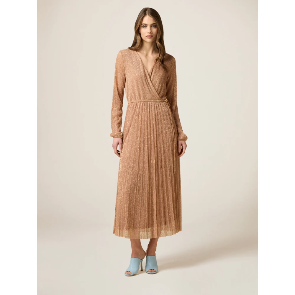 Oltre Geplooid Lurex Jurk Beige Dames