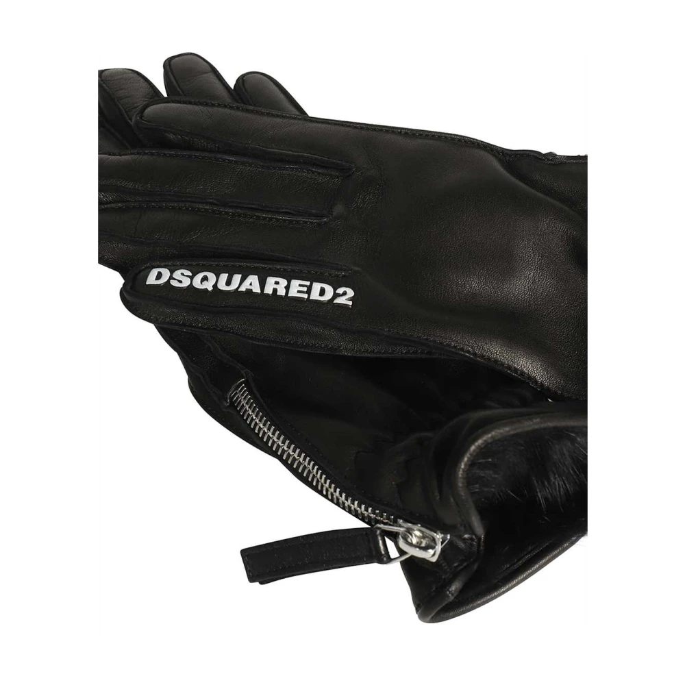 Dsquared2 Lamsleren handschoenen met zijritsen Black Dames