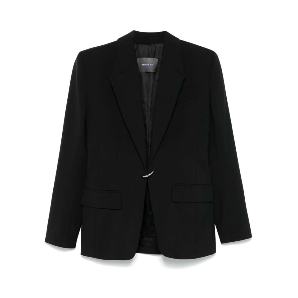 Mugler Gestructureerde Wollen Jas met Kliksluiting Black Dames