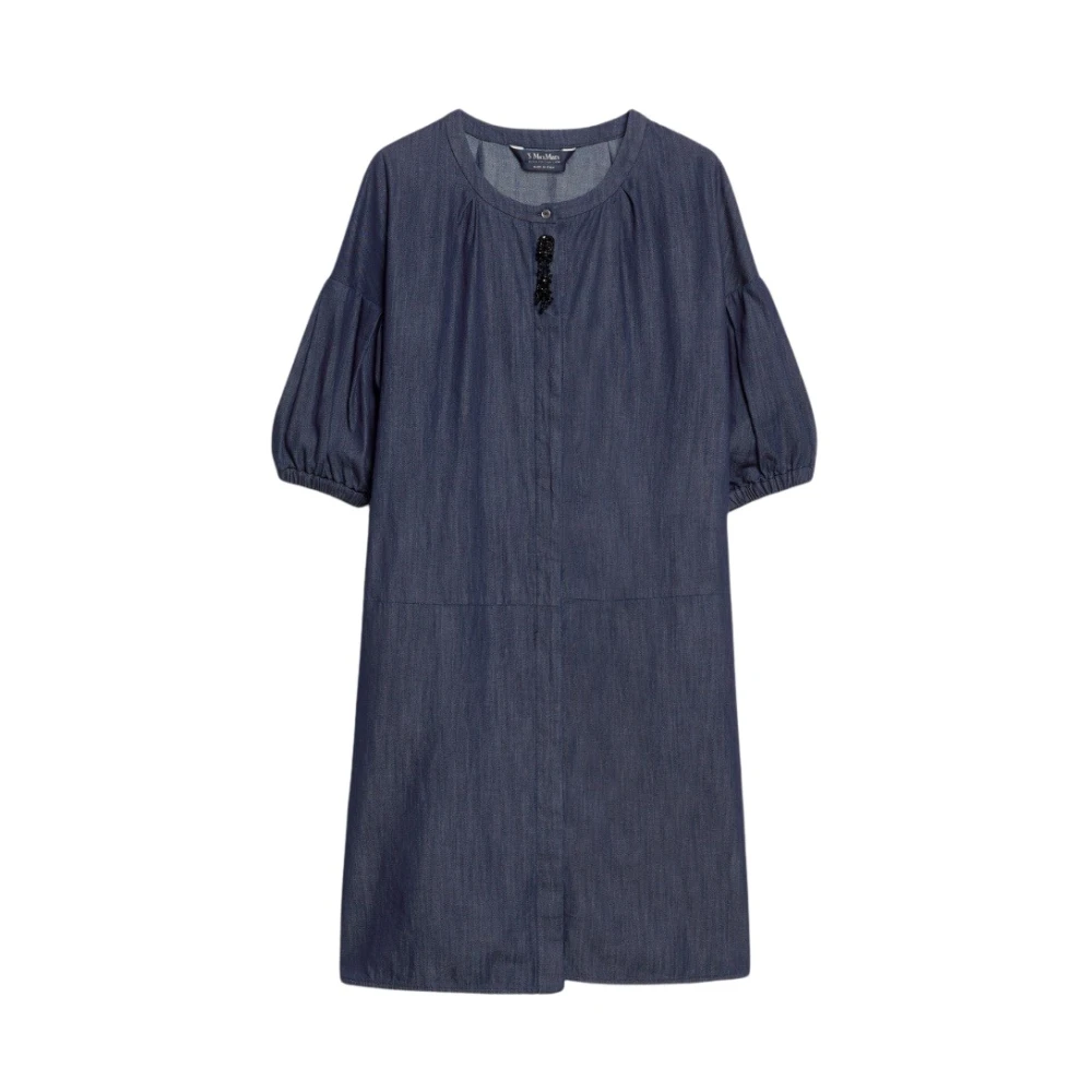 Max Mara Pofmouw Katoenen Mini Jurk Blue Dames