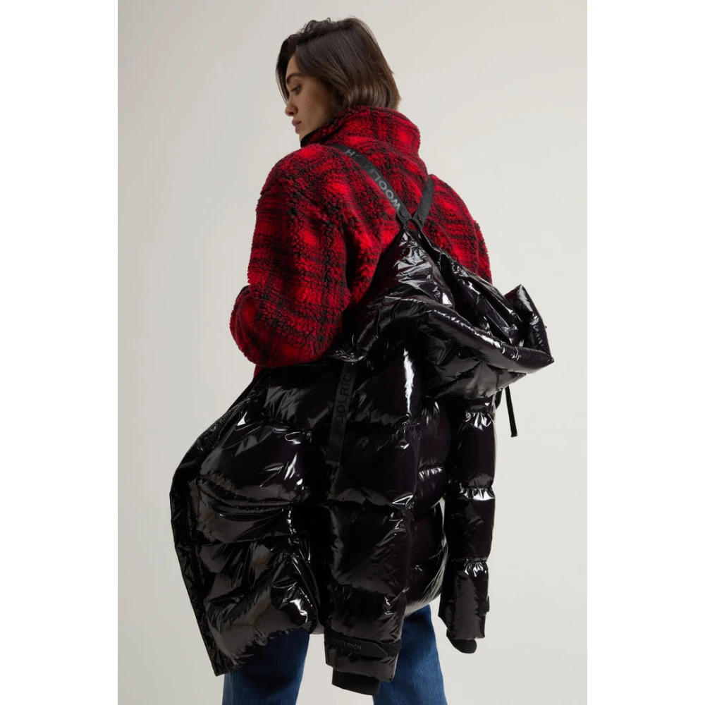 Woolrich Super Glanzende Lange Parka in Zwart Black Dames