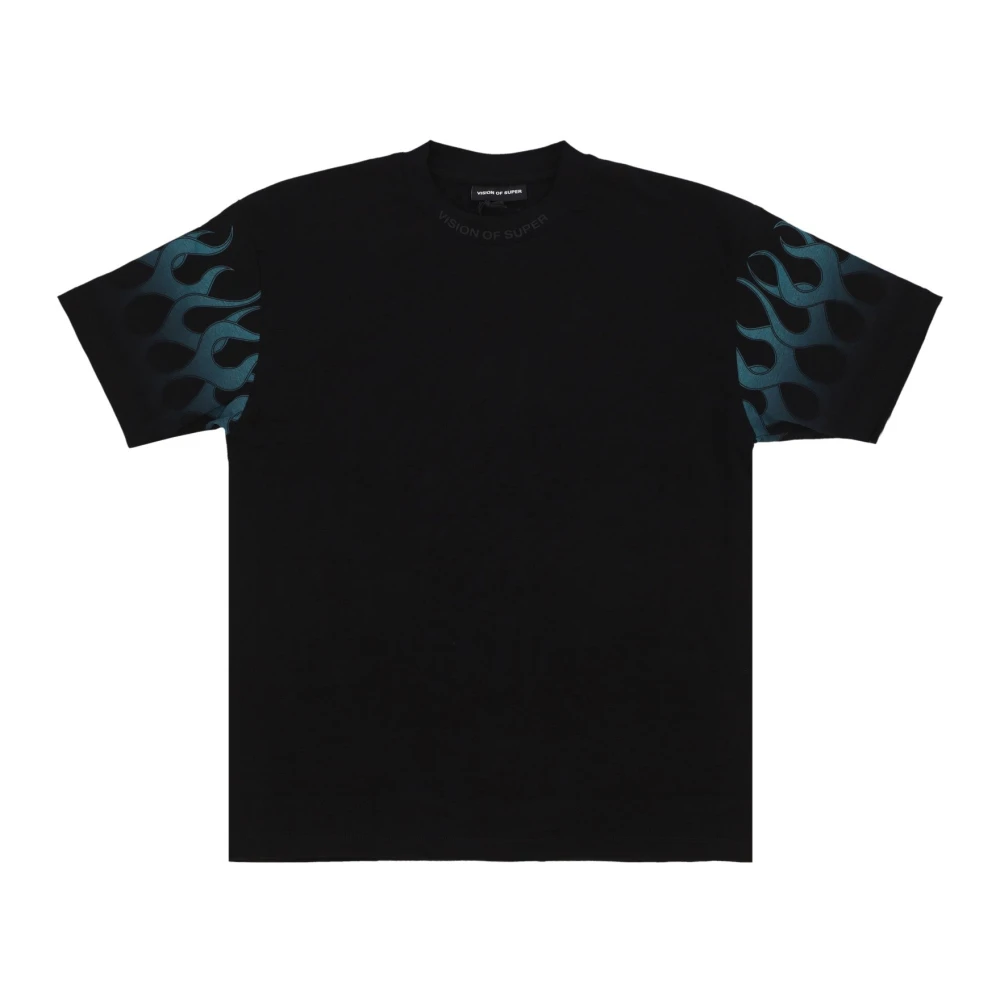 Vision Of Super Men's Black Flames Racing Tee T-Shirt
