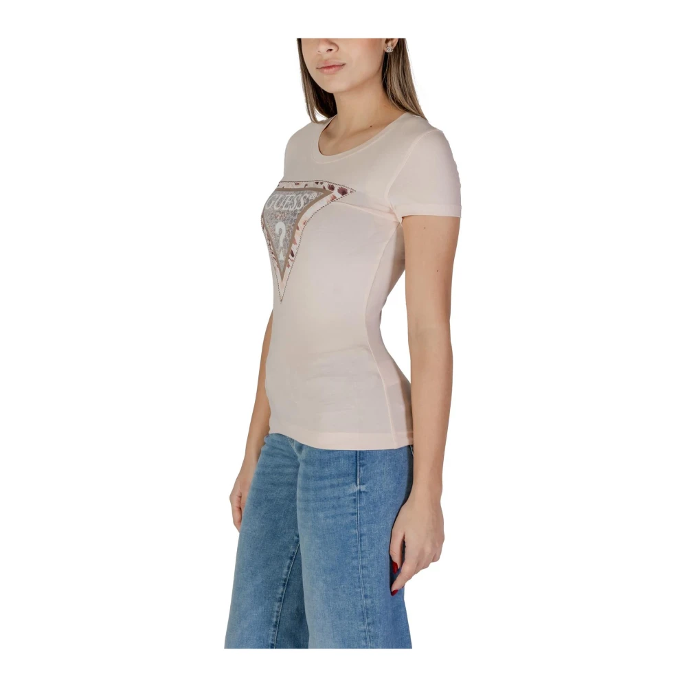 Guess Roze Triangle Logo Tee voor vrouwen Pink Dames