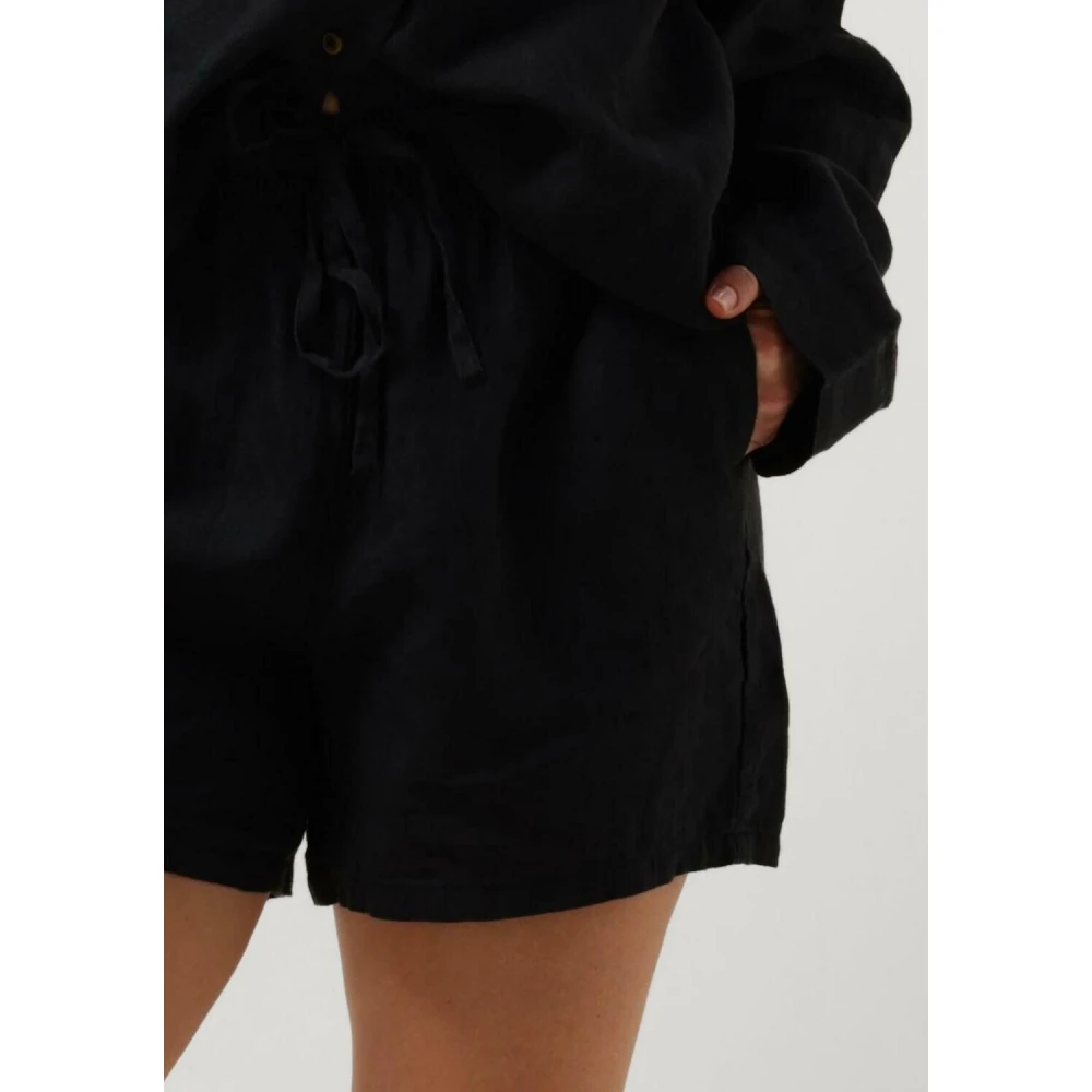 Selected Femme Zwarte Linnen Shorts Casual Stijl Black Dames