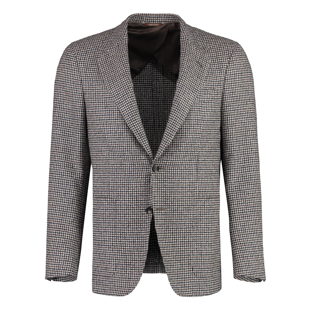 Canali Houndstooth Wollen Blazer Beige Heren