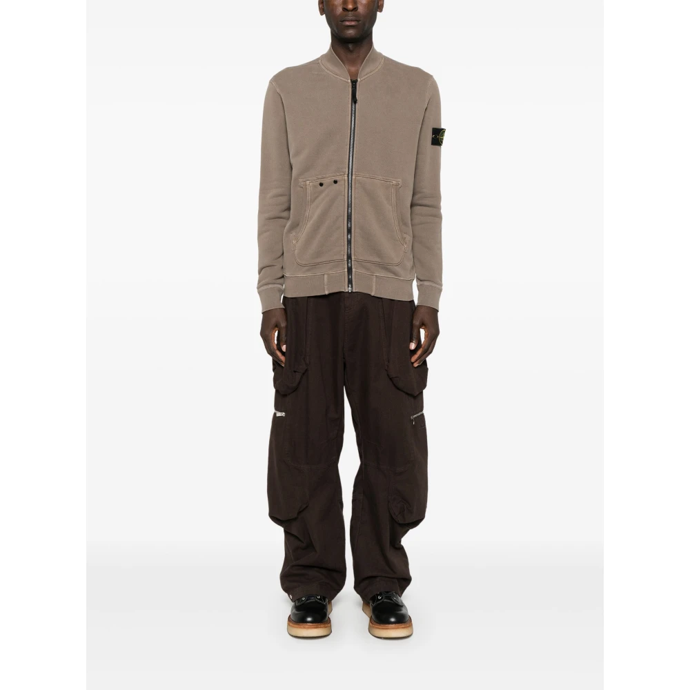 Stone Island Bruine Volledige Rits Zachte Trui Brown Heren