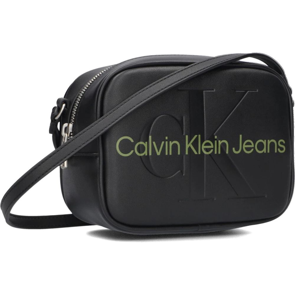 Calvin Klein Jeans Groene Bedrukte Schoudertas met Rits Green Dames