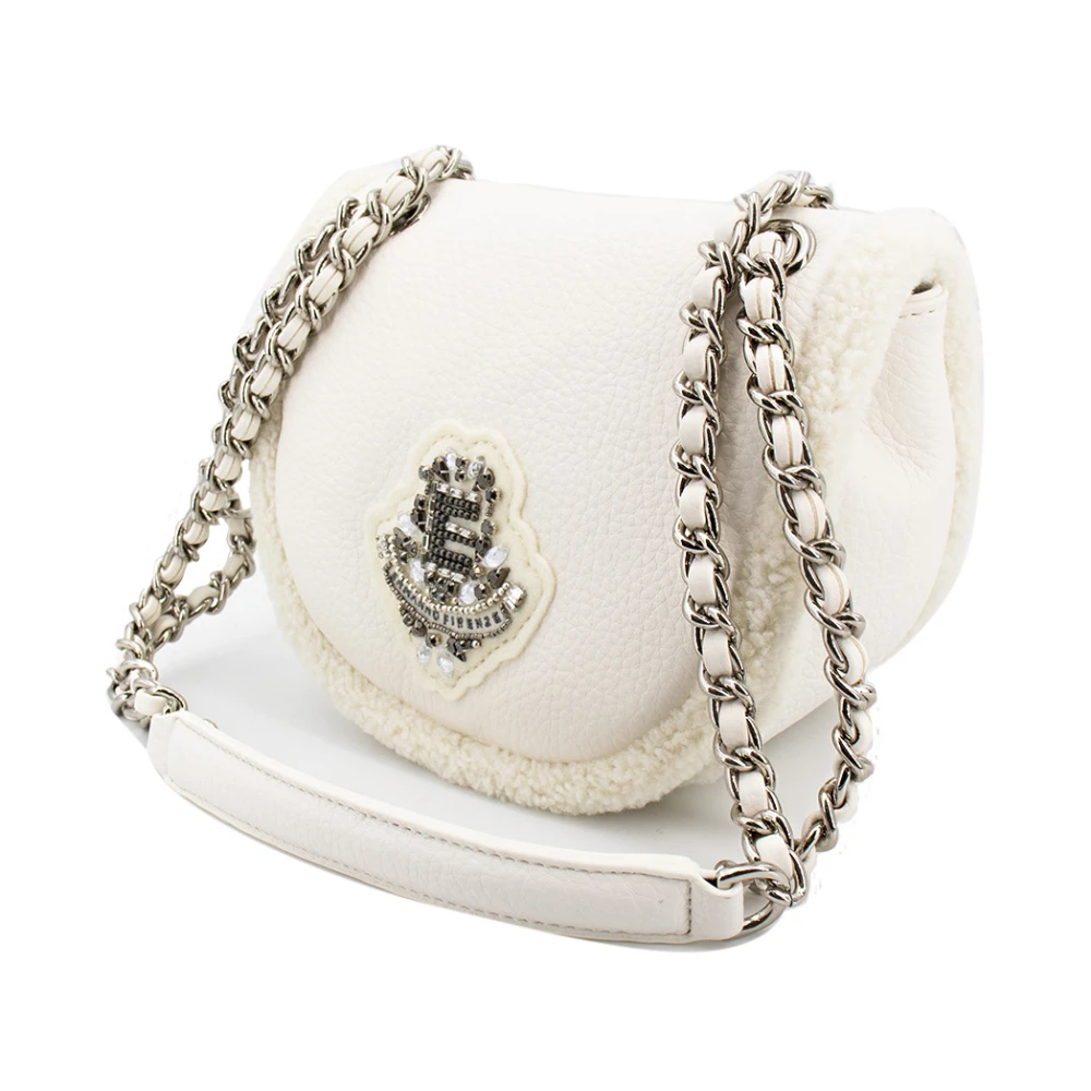 Ermanno Scervino Schapenvacht Mini Schoudertas met Bontafwerking White Dames