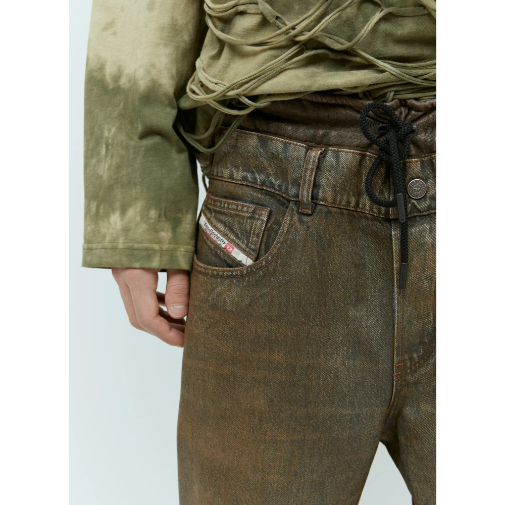 Diesel Coated Denim Jeans met Koordtailleband Brown Heren